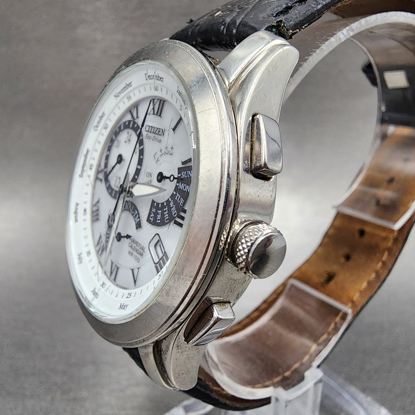 Citizen Eco-Drive Cal 8700 Watch Men 39mm White Dial Silver Perpetual Calendar