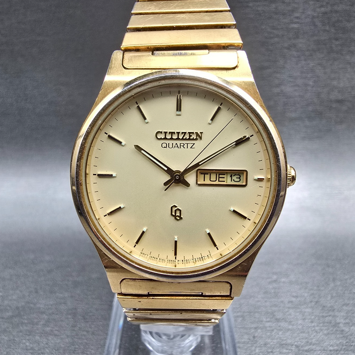 Citizen CQ Watch Men 35mm Champagne Dial Gold Tone Daydate 6101-915071 New Batt0