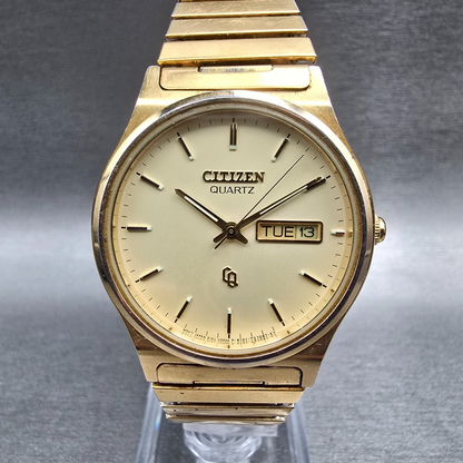 Citizen CQ Watch Men 35mm Champagne Dial Gold Tone Daydate 6101-915071 New Batt0