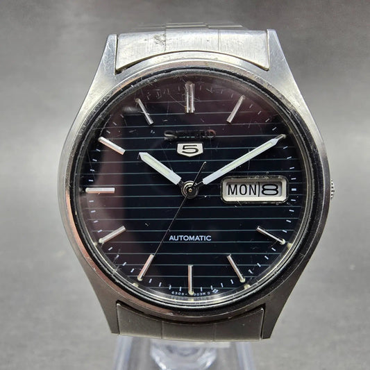 Seiko 5 Automatic Watch Men 36mm Blue Dial Silver Tone Daydate 6309-8920 Runs0