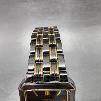 Seiko Tank Watch Men 27mm Black Dial Black &gold Tone Date V7395b19 New Battery4