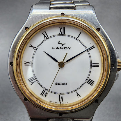 Seiko Landy Watch Men 34mm White Dial Two Tone 5p31-6b00 New Battery