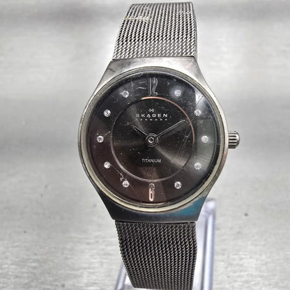 Skagen Slimline Watch Women 24mm Black Dial Titanium Round 233XSTTM New Battery0