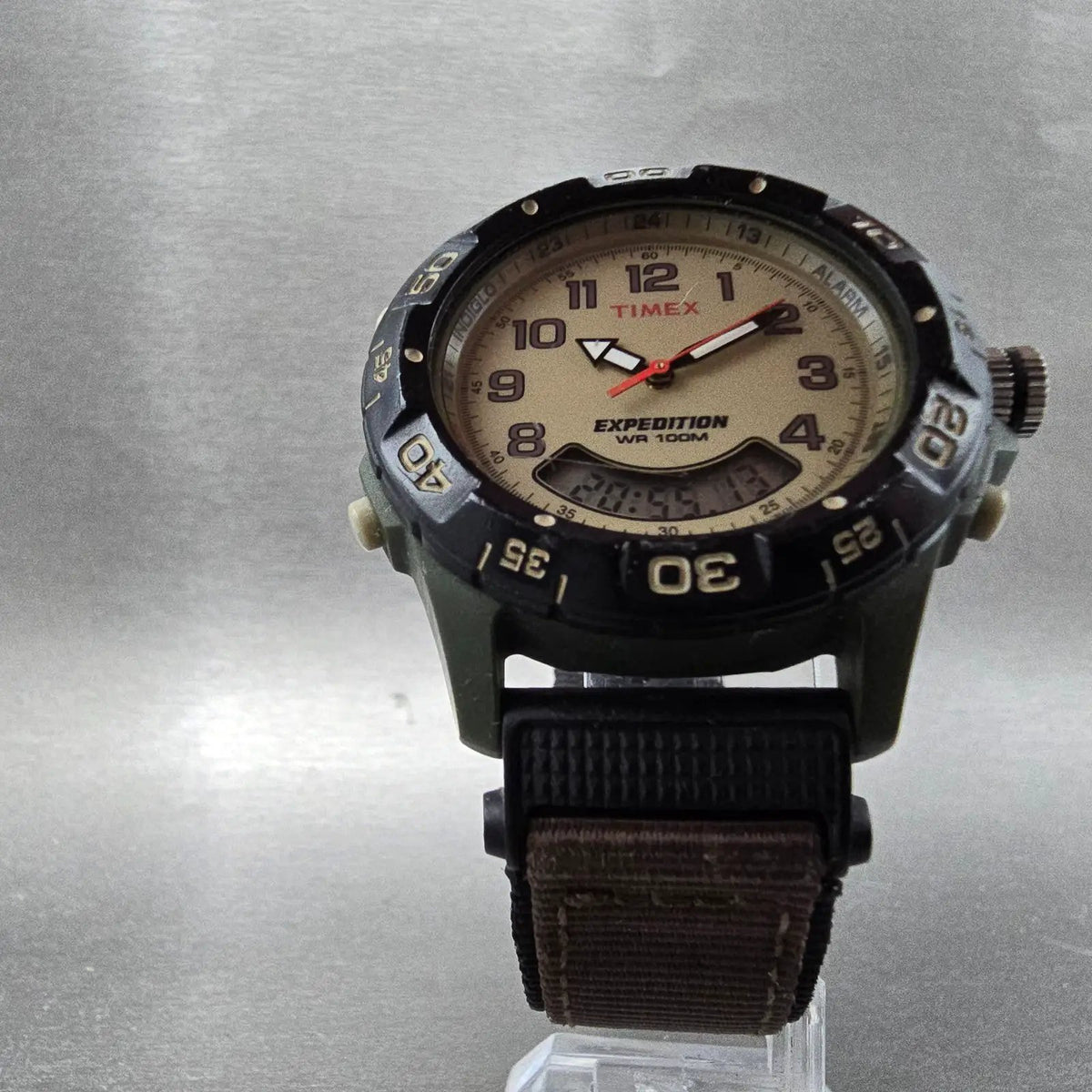 Timex Expedition Watch Men 40mm Cream Dial Green Alarm Chronograph New Battery5