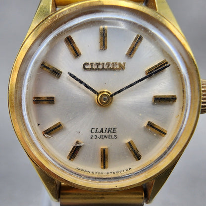 Citizen Claire Watch Women 22mm White Dial Gold Tone Manual Wind Runs VTG1