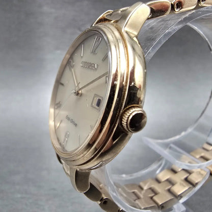 Citizen Eco-Drive Watch Women 31mm Beige Dial Rose Gold Tone Date Round Runs2