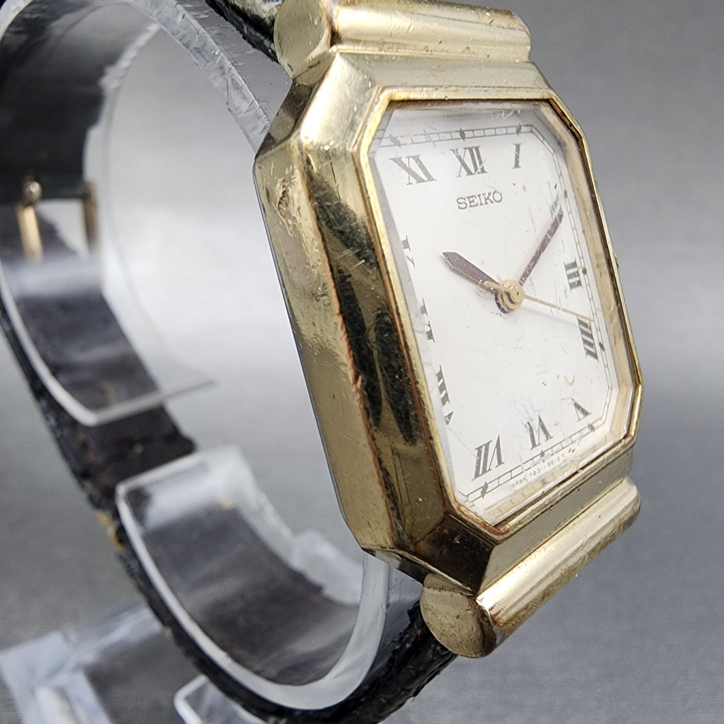 Seiko Tank Watch Unisex 26mm White Dial Gold Tone 7431-5450 PARTS