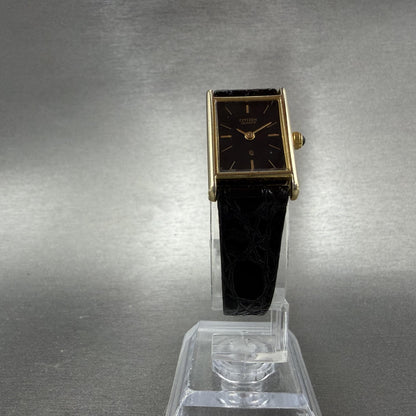 Citizen CQ Tank Watch Women 16mm Black Dial Gold Tone 3220-945174 New Battery GH5