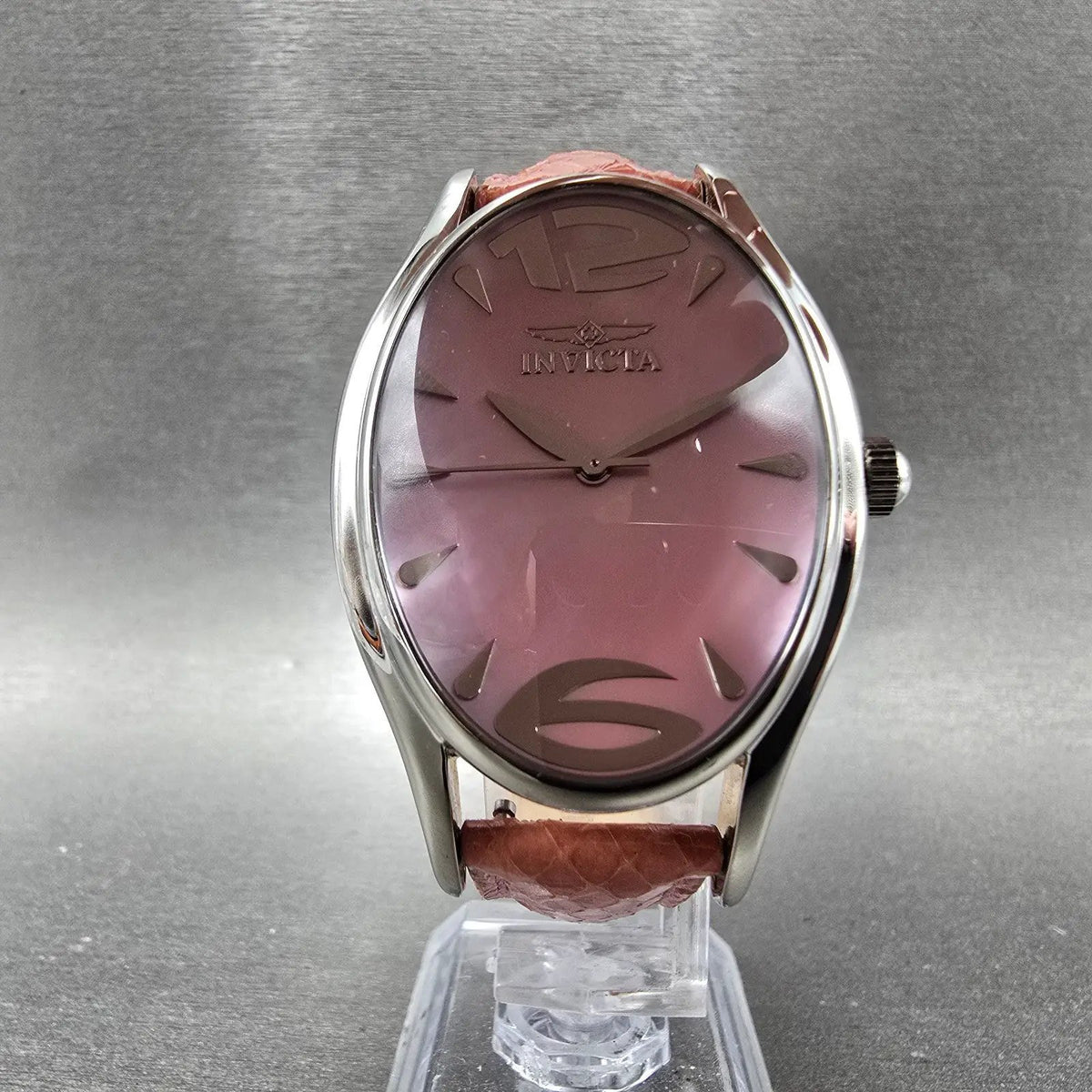 Invicta Watch Women 32mm MOP Pink Dial Silver Oval 2404 New Battery Leather Band5