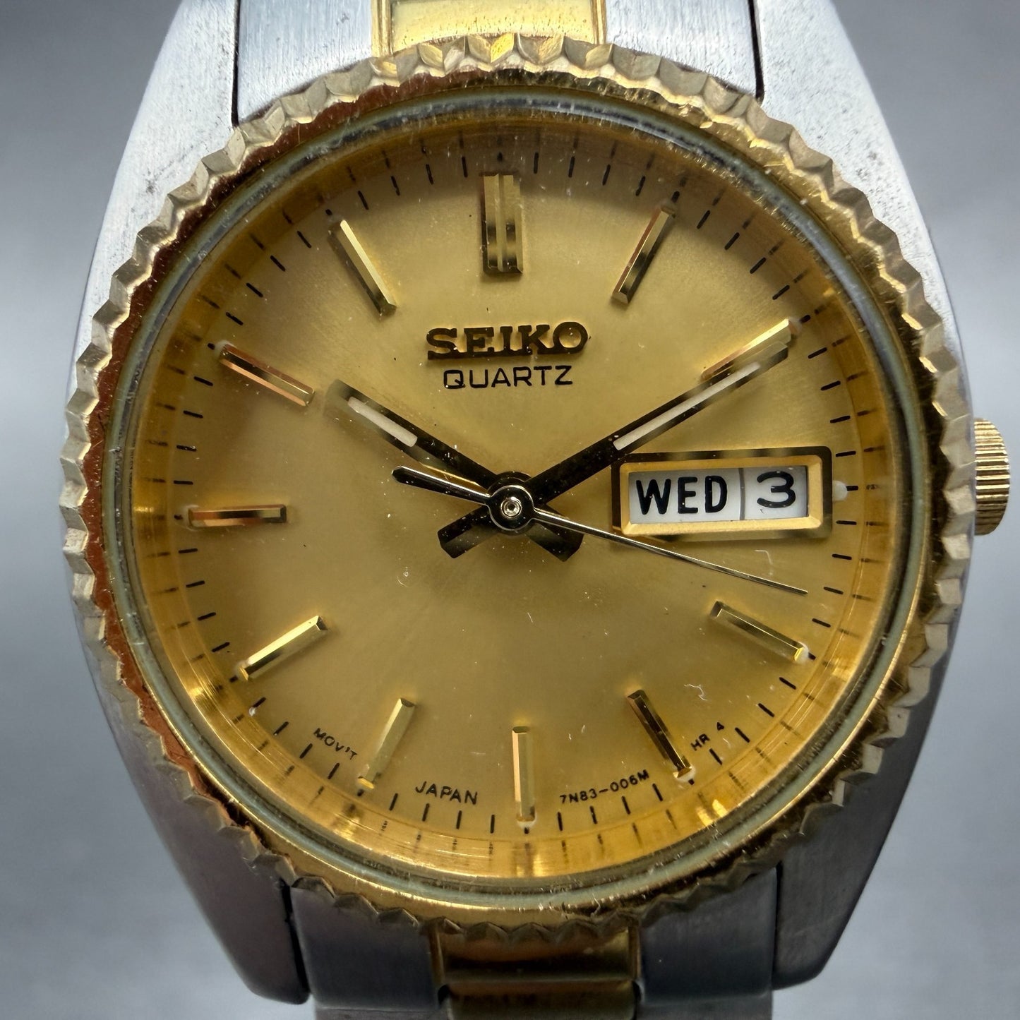 Seiko Watch Women 24mm Gold Dial Two Tone Daydate Round 7n83-0041 New Battery L61