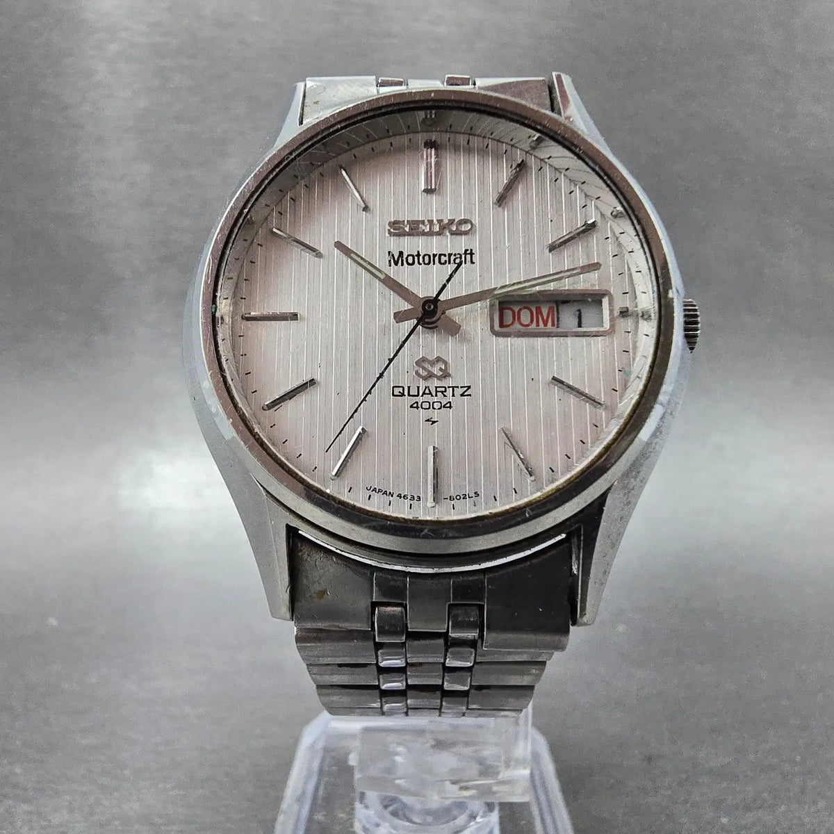 Seiko Motorcraft SQ 4004 Watch Men 36mm Silver Dial Steel Daydate 4633-8029 PART7