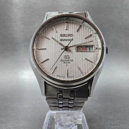 Seiko Motorcraft SQ 4004 Watch Men 36mm Silver Dial Steel Daydate 4633-8029 PART7