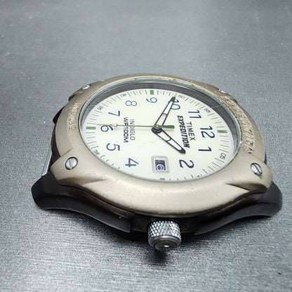 Timex Expedition Watch Men 42mm Cream Dial Brown Case Date Round READ!!! New Bat5