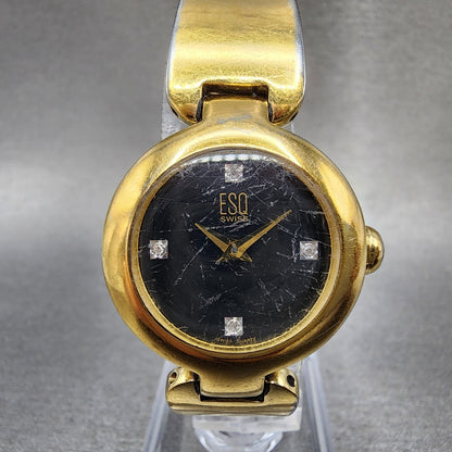ESQ Watch Women 25mm Black Dial Gold Tone Round E5311 New Battery0