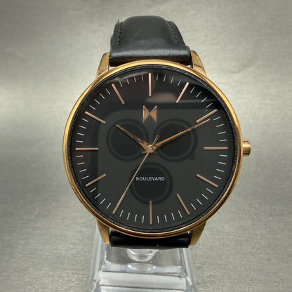 MVMT Boulevard Watch Women 38mm Black Dial Rose Gold Tone Leather New Battery T0