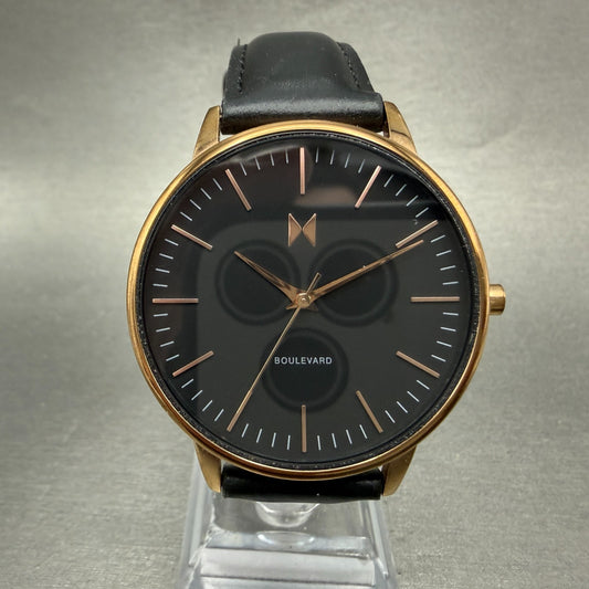 MVMT Boulevard Watch Women 38mm Black Dial Rose Gold Tone Leather New Battery T0