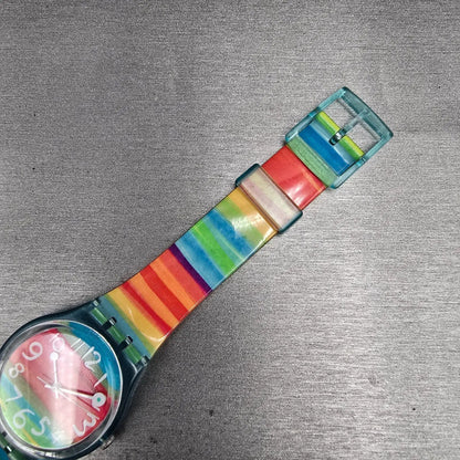 Swatch Color the Sky Watch Women 34mm Red Dial Blue Case Round GS124 New Battery5