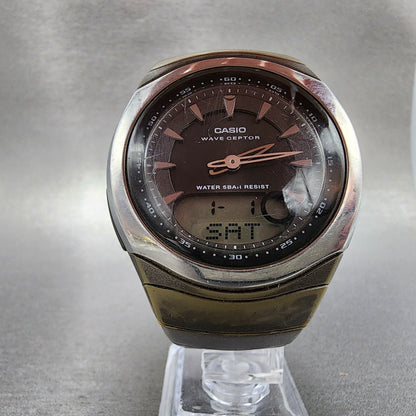 Casio Wave Ceptor Watch Men 42mm Black Dial Silver Tone Analog Digital WVA1025