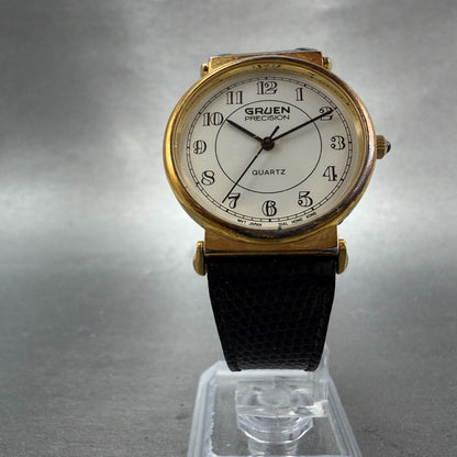 Gruen Precision Watch Men 31mm White Dial Gold Tone Round  New Battery5