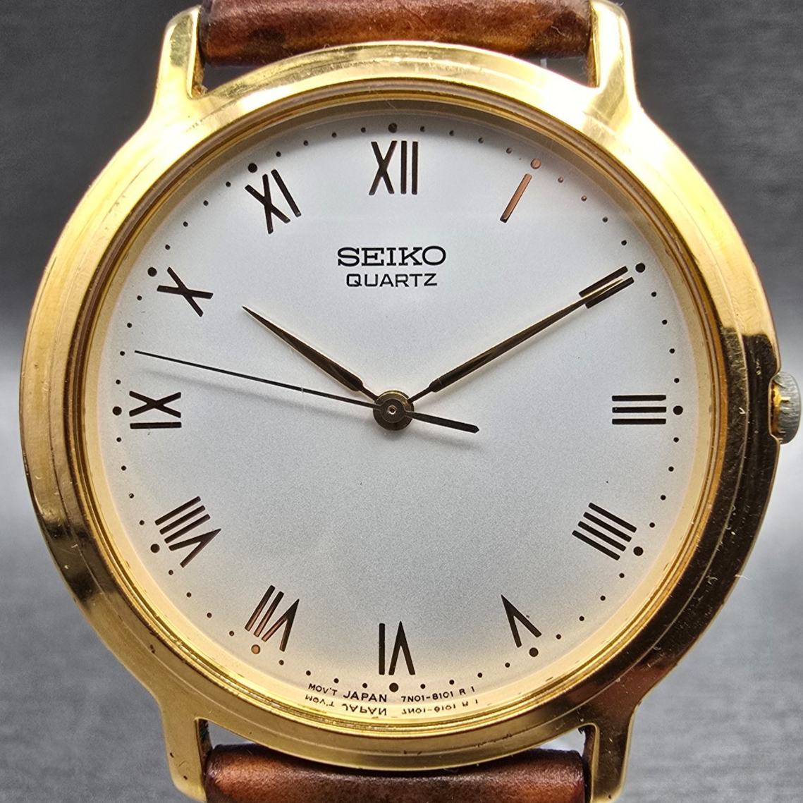 Seiko Watch Men 35mm White Dial Gold Tone Round 7N01-8041 New Battery Vintage L1