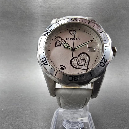 Invicta Heart Dive Watch Women 37mm Silver Dial Silver Tone Date 12401 New BattJ5