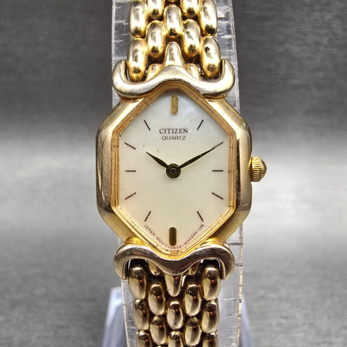 Citizen Watch Women 17mm MOP Dial Gold Tone Hexagon 5920-S45555 New Battery VTG0