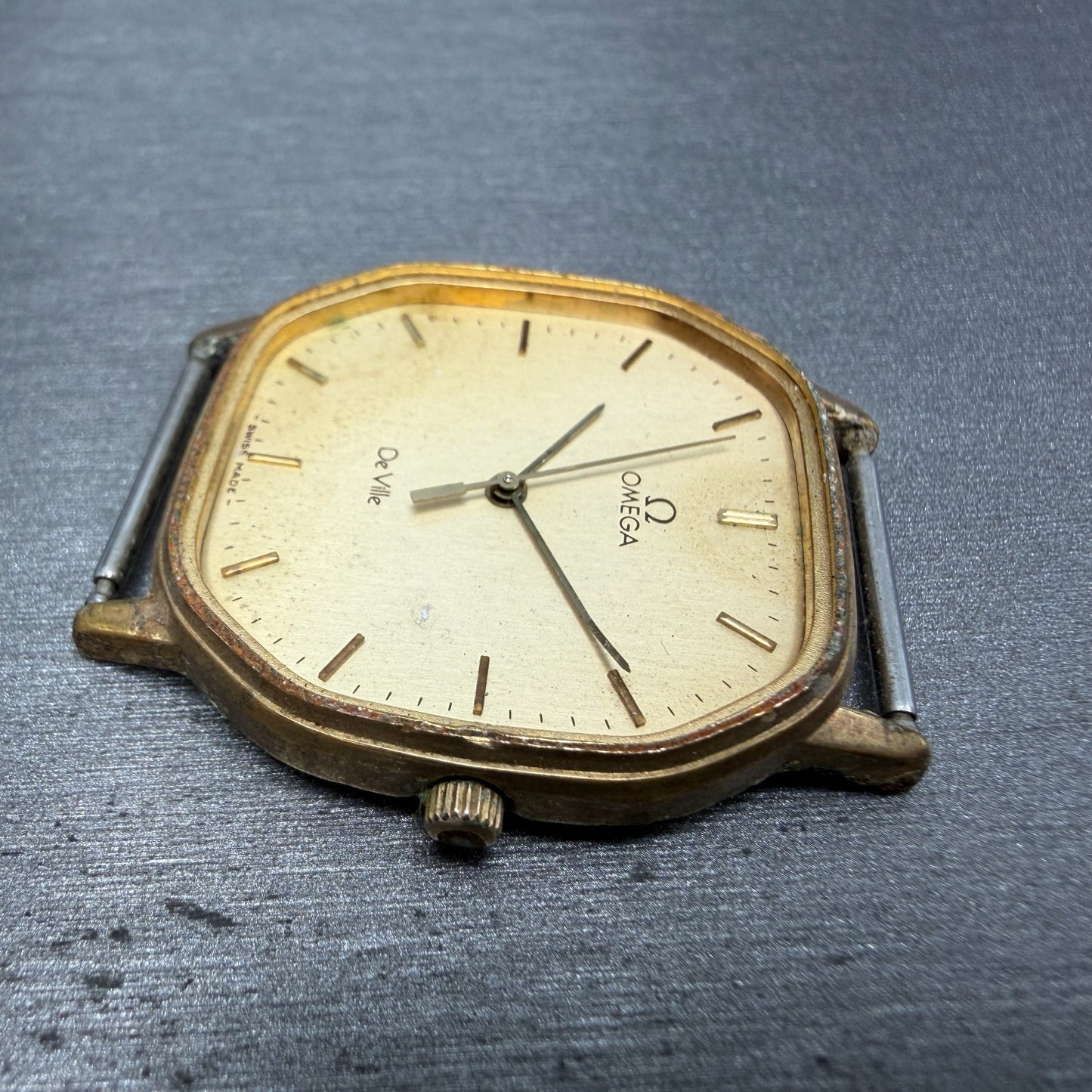 Omega De Ville Watch Men 29mm Champagne Dial Gold Octagon 1417 195.0031 PARTS6