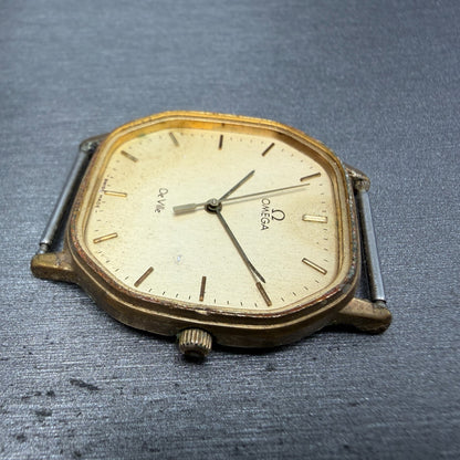 Omega De Ville Watch Men 29mm Champagne Dial Gold Octagon 1417 195.0031 PARTS6