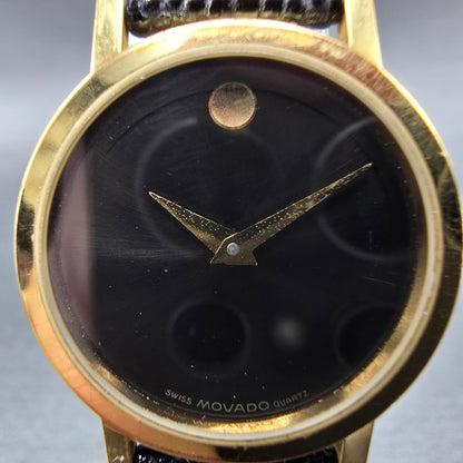 Movado Museum Watch Women 25mm Black Dial Gold Tone Round 87.A1.832 New Batt GHV1