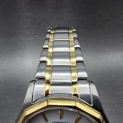 Citizen Eco-Drive Watch Men 37mm White Dial Two Tone Daydate E101-S053439 WorksP4