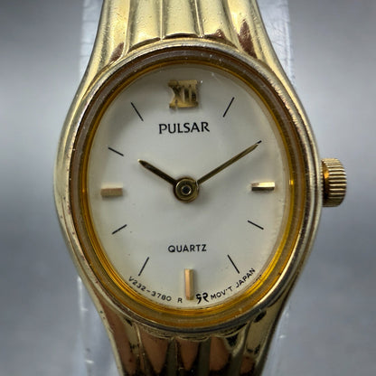 Pulsar Watch Women 15mm Cream Dial Gold Tone Oval V232-6970 New Battery1