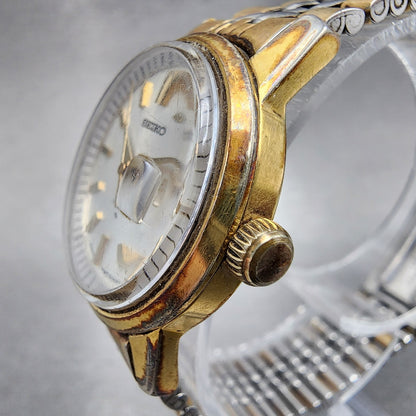 VTG Seiko Watch Women 26mm Silver Dial Gold Tone Date Manual Wind 21180230 Runs2