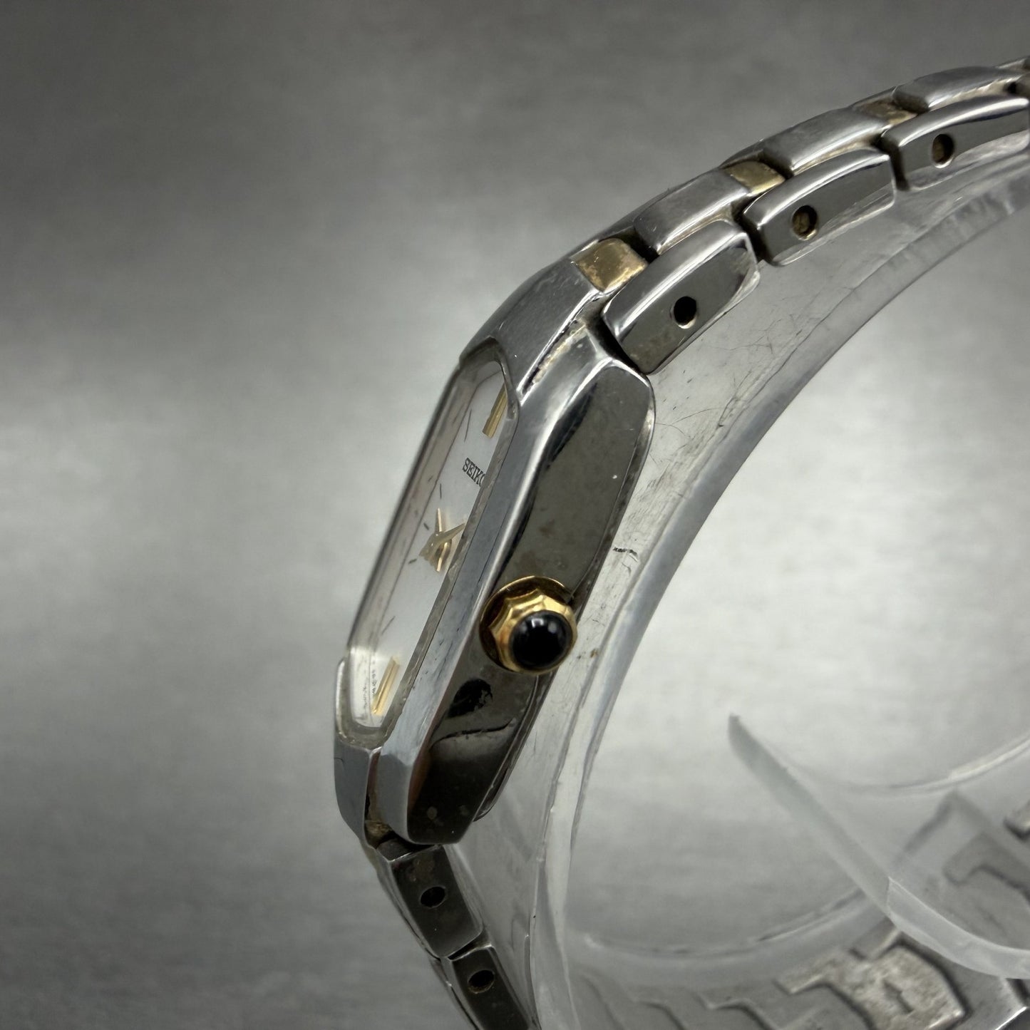 Seiko Watch Women 14mm Silver Dial Two Tone Rectangle 2e20-0at0 New Battery JUHO2