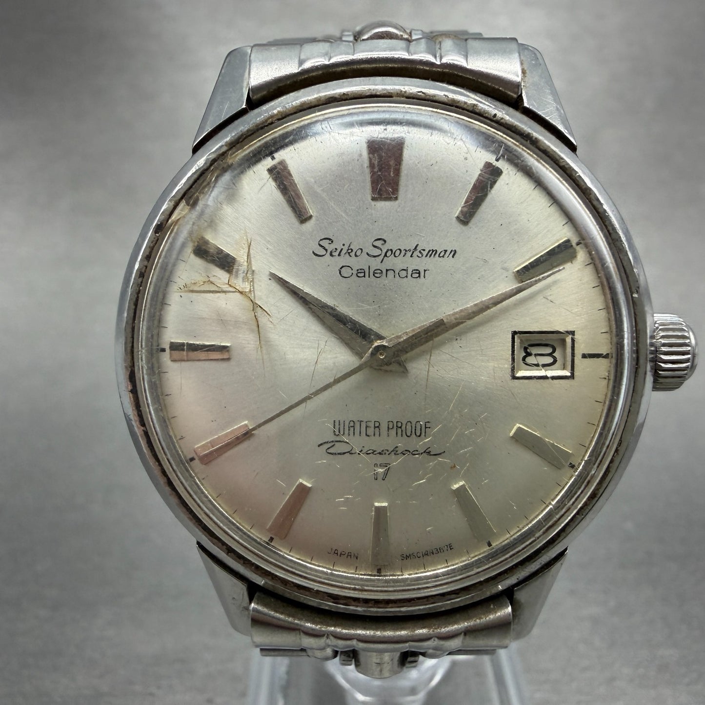 Seiko Sportsman Watch Men 36mm Silver Dial Silver Tone Date Manual 14112 Runs0