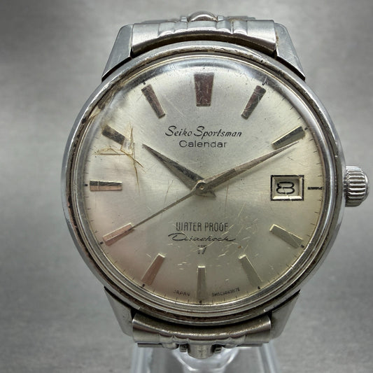 Seiko Sportsman Watch Men 36mm Silver Dial Silver Tone Date Manual 14112 Runs0