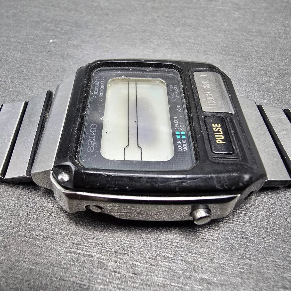 Seiko Pulse Watch Men 37mm Black Silver Chronograph Rectangle S229-5019 PARTS7