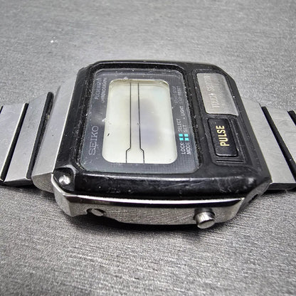 Seiko Pulse Watch Men 37mm Black Silver Chronograph Rectangle S229-5019 PARTS7