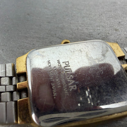 Pulsar Tank Watch Men 27mm White Dial Gold Tone Date Rectangle VX32-X154 NewBatt9