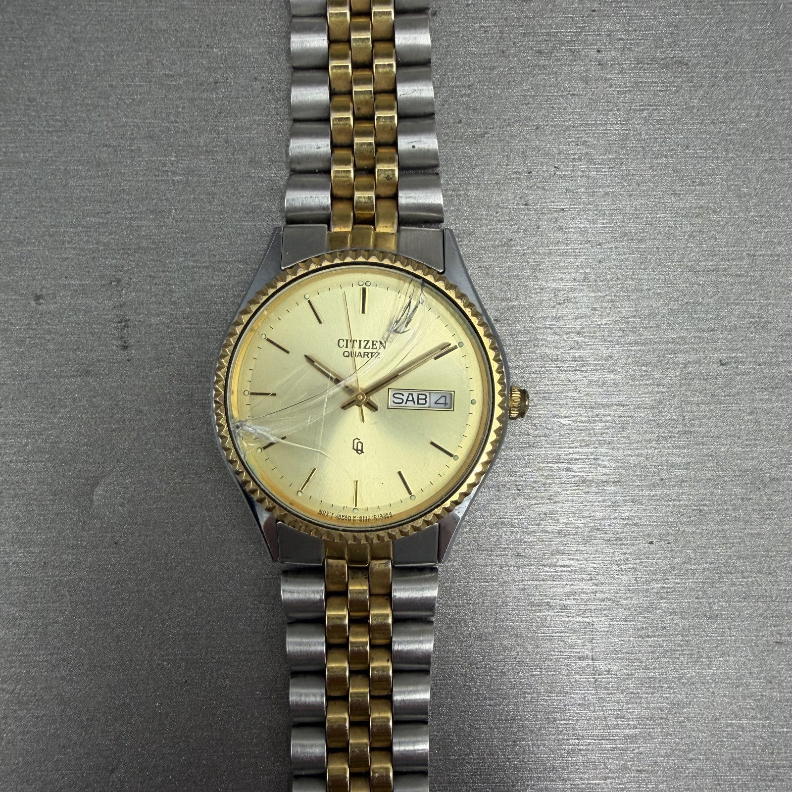 Citizen CQ President Watch Men 35mm Champagne Dial Two Tone Daydate PARTS0