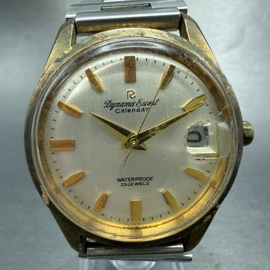 Rioch Dynamic Escort Watch Men 36mm Silver Dial Gold Tone Date Round Manual Runs0