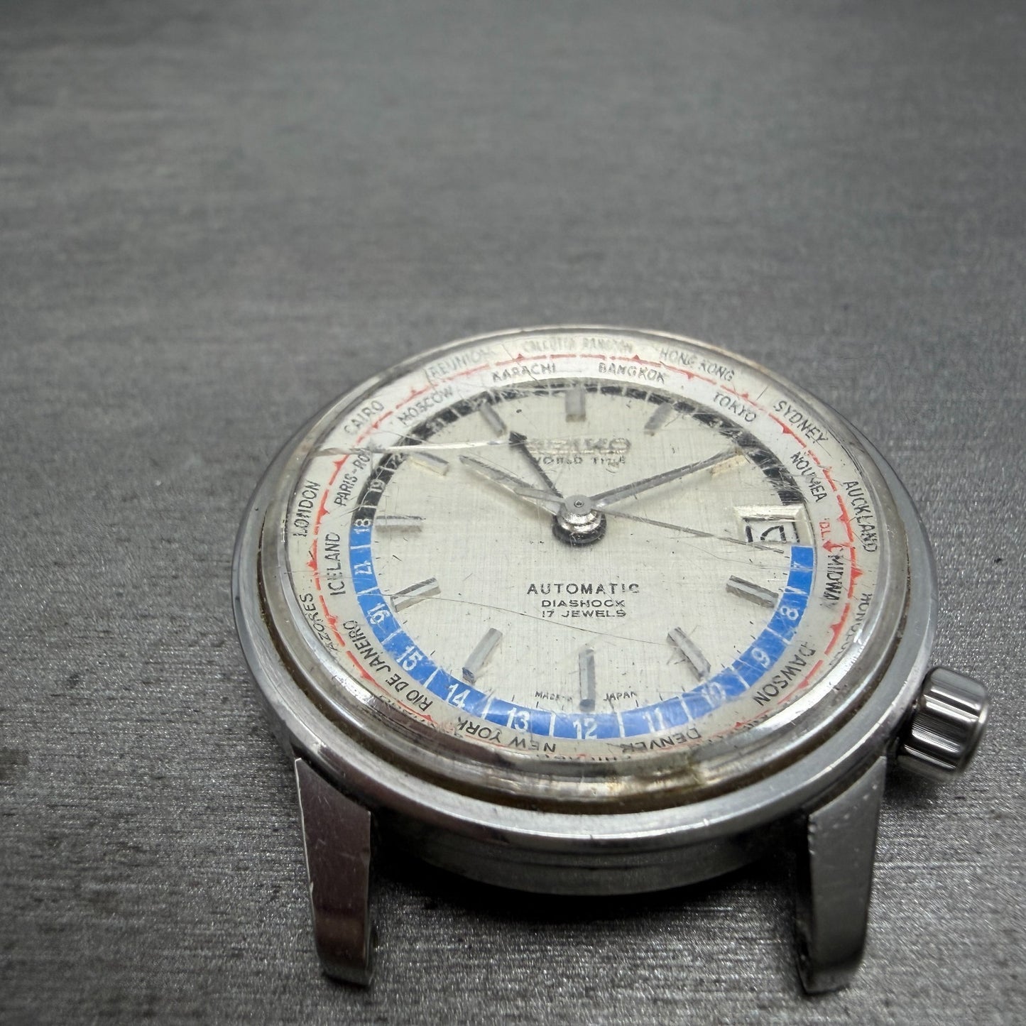 Seiko World Time Automatic Watch Men 38mm Silver Dial Steel 6217-7000 Date Runs2