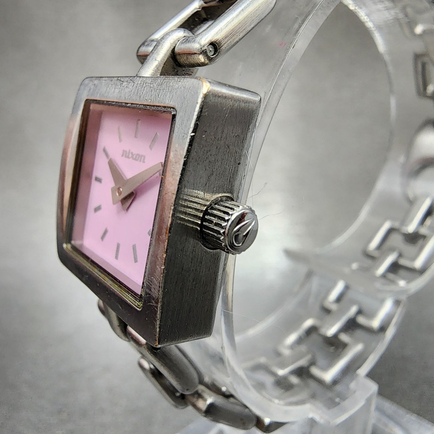 Nixon The Charm Watch Women 19mm Pink Dial Silver Tone Square New Battery2