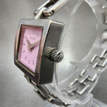 Nixon The Charm Watch Women 19mm Pink Dial Silver Tone Square New Battery2