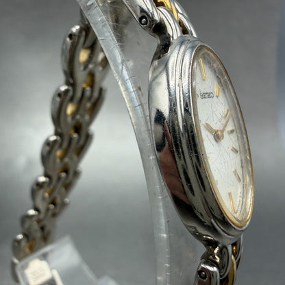 Seiko Watch Women 18mm White Dial Two Tone Oval 1N00-6G49 New Battery Vintage3