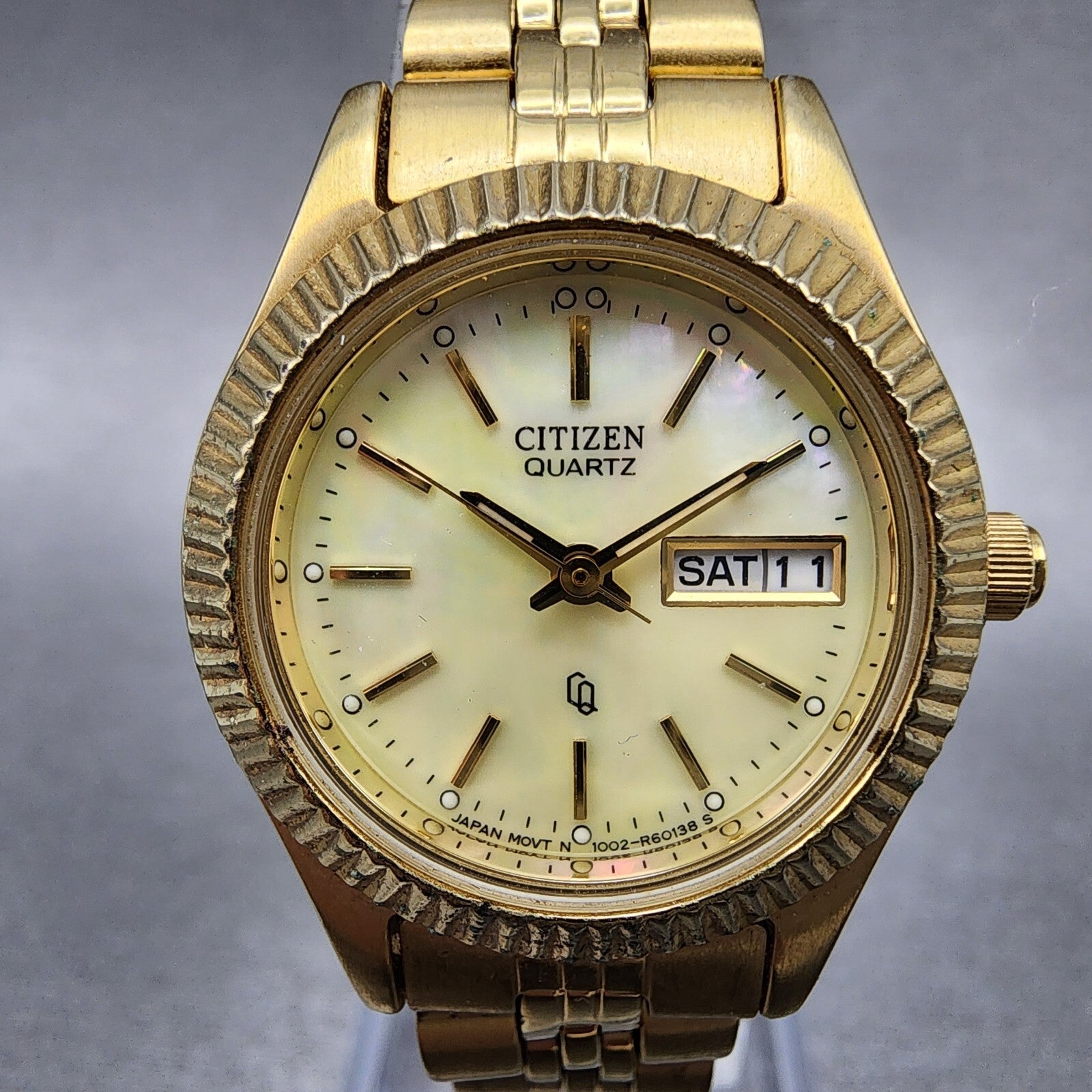 Citizen CQ President Watch Women 26mm MOP Dial Gold Tone Daydate Round New Batt1