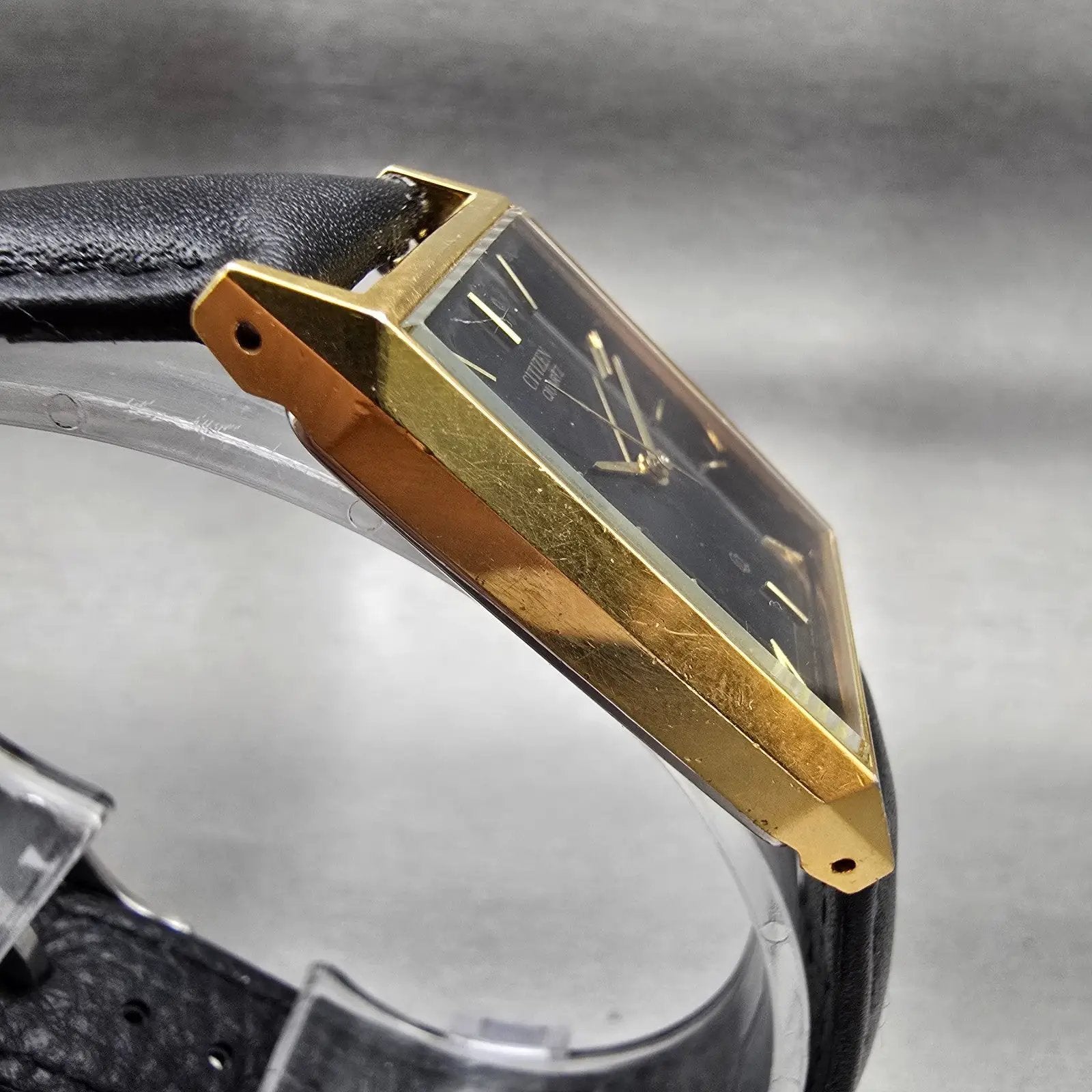 Citizen CQ Tank Watch Men 25mm Black Dial Gold Tone Rectangle 6031-S06291 NewBat3
