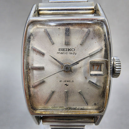 Vintage Seiko Matic lady Watch Women 20mm White Dial Silver Tone Date 2517 Runs1