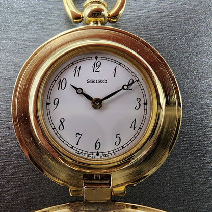 Seiko Pocket Watch Women 27mm White Dial Gold Tone 4n200450 New Battery1