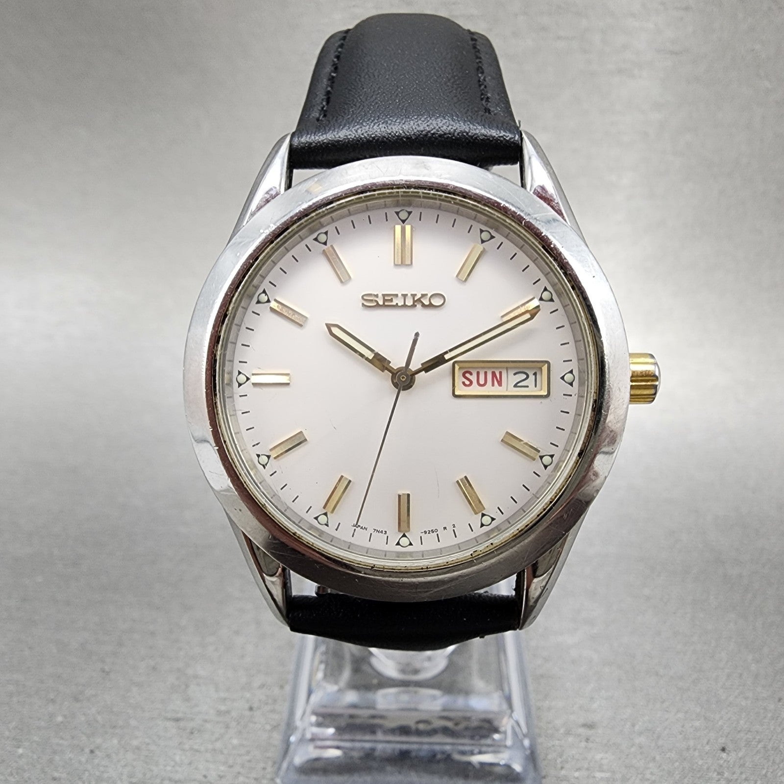 Seiko Watch Men 36mm White Dial Silver Tone Daydate 7n439080 New Battery0