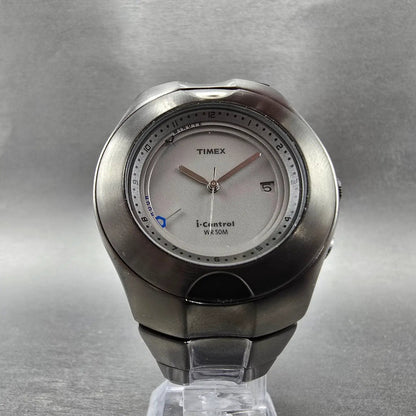 Timex I control Alarm Watch Men 41mm Gray Dial Black Date Indiglo Round New Batt5